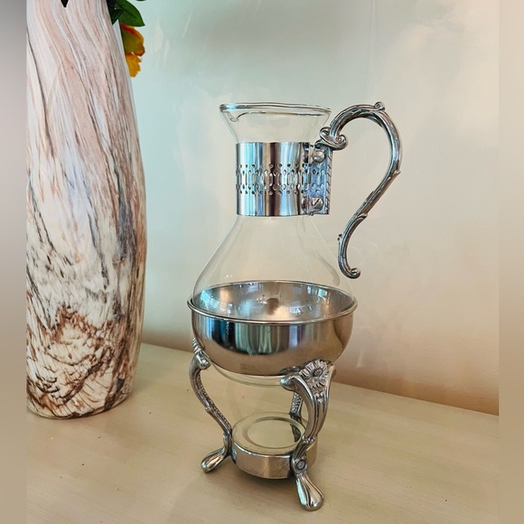 Vintage Ornate Silver plated Corning Carafe Serving Heat Proof Glass Pitcher - Picture 2 of 14